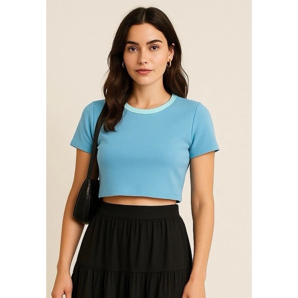 House Of Harlow 1960 Blue Short‎ Sleeve Crop Top Size M